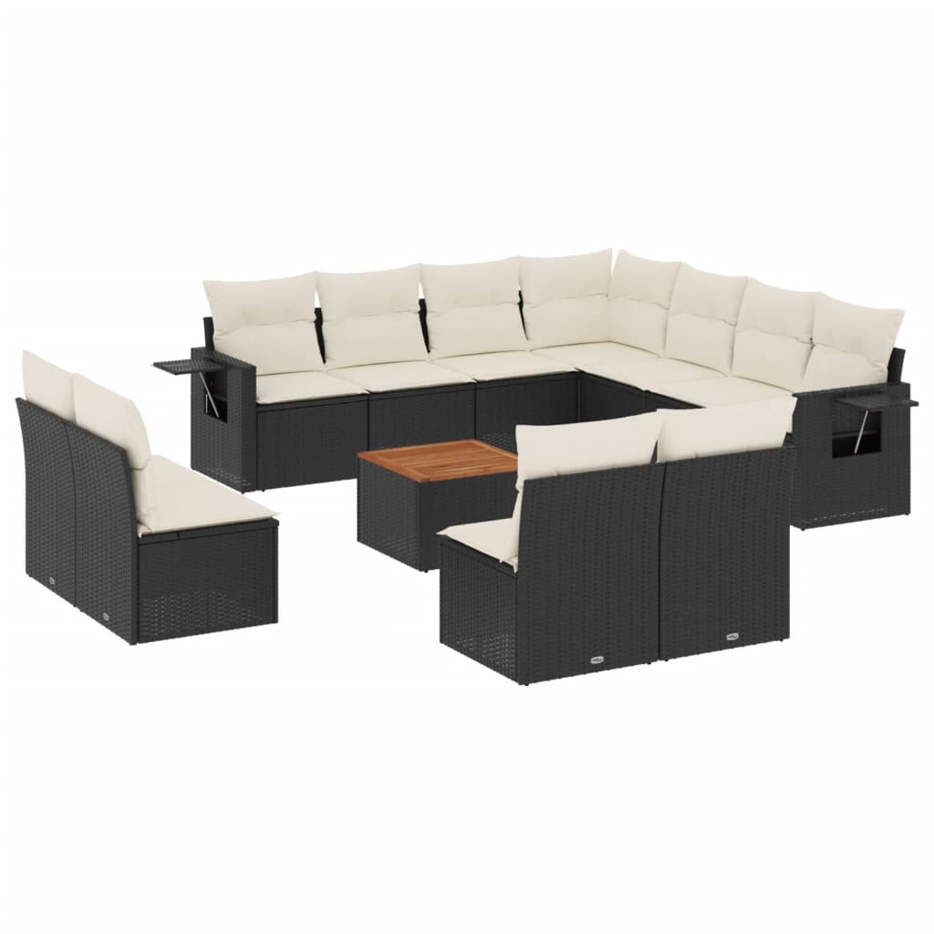 Set Divani da Giardino 12 pz con Cuscini Nero in Polyrattan - homemem39