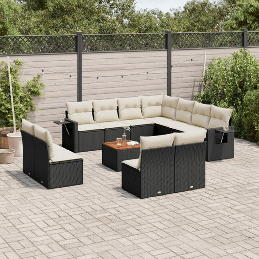 Set Divani da Giardino 12 pz con Cuscini Nero in Polyrattan - homemem39