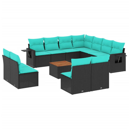 Set Divani da Giardino 12 pz con Cuscini Nero in Polyrattan | homemem39