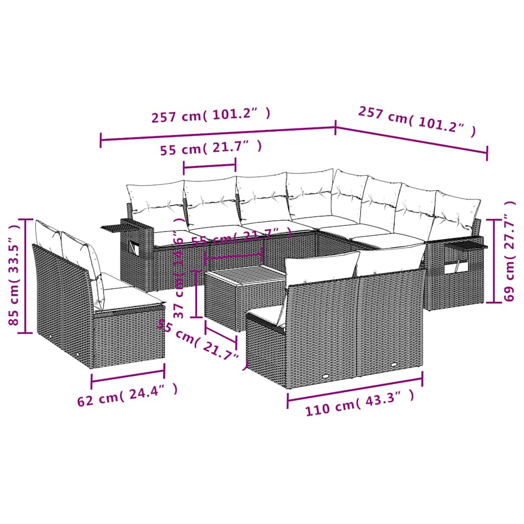 Set Divani da Giardino 12 pz con Cuscini Nero in Polyrattan | homemem39