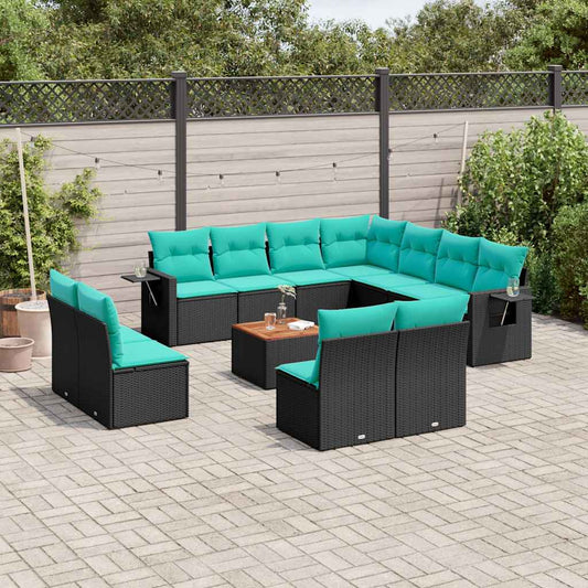 Set Divani da Giardino 12 pz con Cuscini Nero in Polyrattan | homemem39