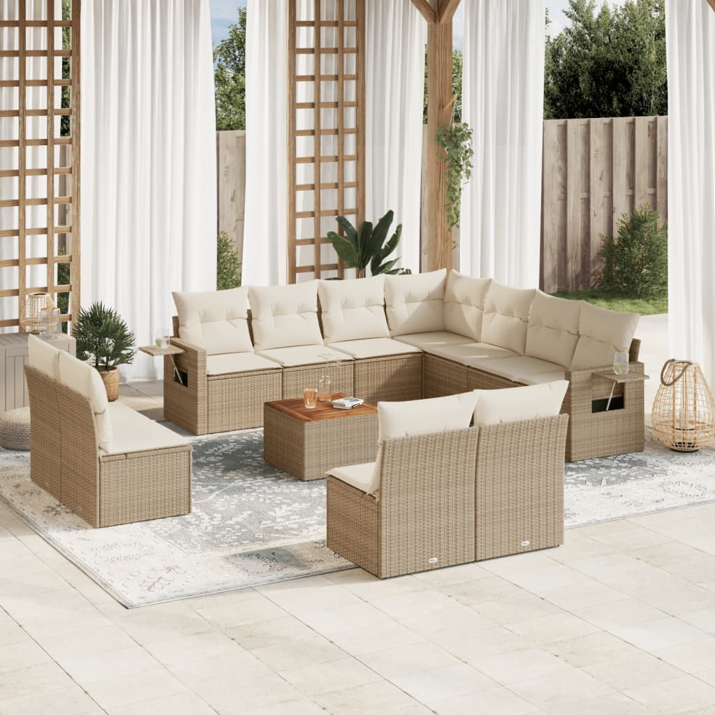 Set Divani da Giardino 12 pz con Cuscini Beige in Polyrattan - homemem39