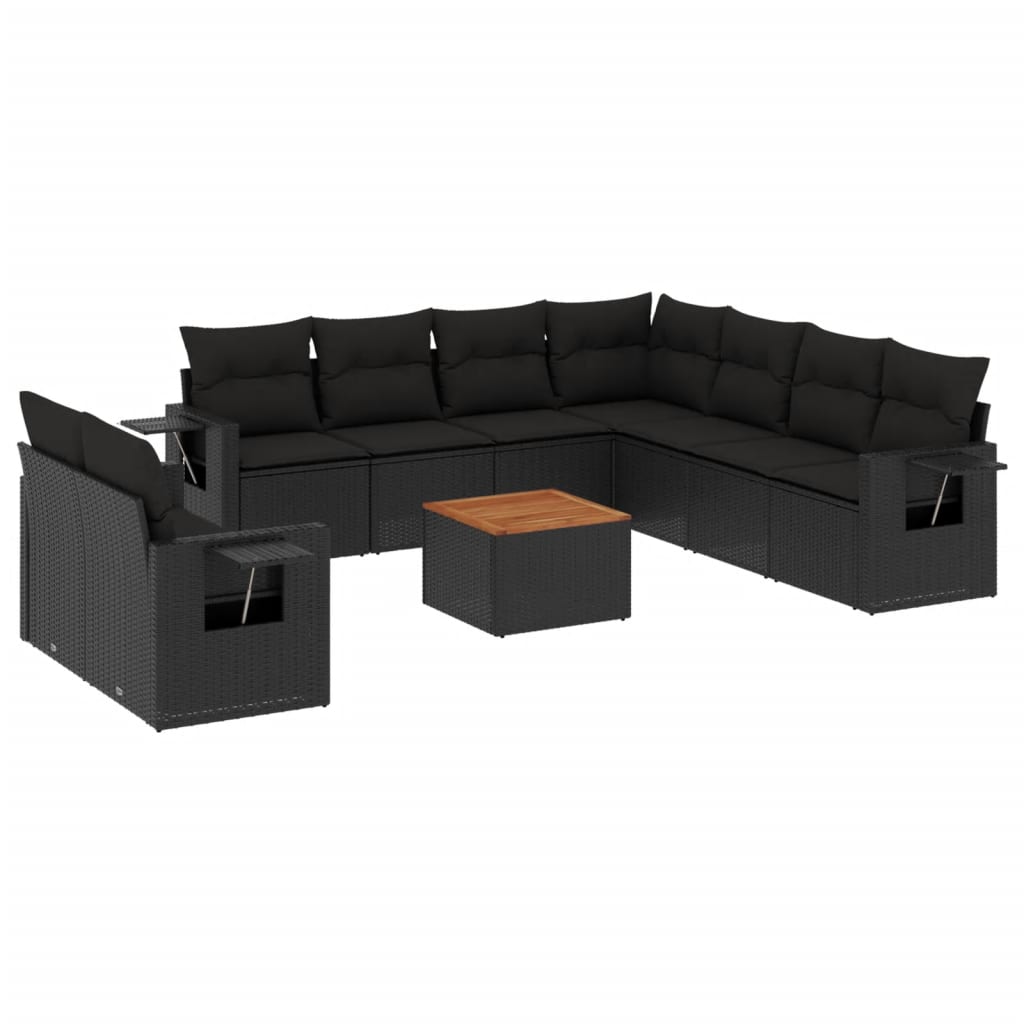 Set Divani da Giardino 10pz con Cuscini in Polyrattan Nero - homemem39