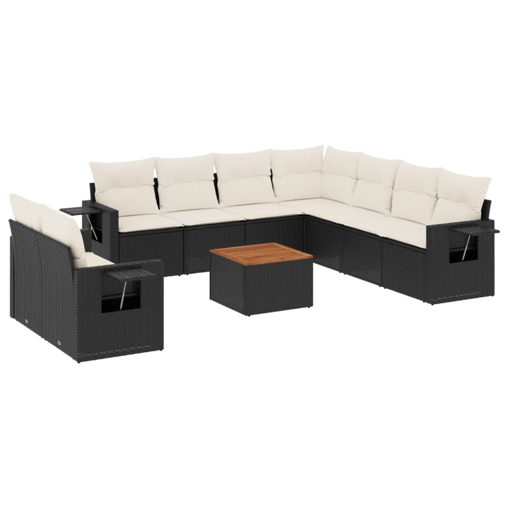 Set Divani da Giardino 10pz con Cuscini in Polyrattan Nero - homemem39