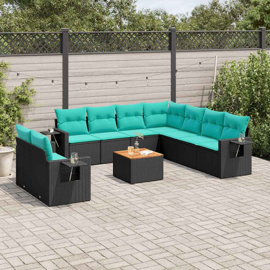 Set Divani da Giardino 10 pz con Cuscini Nero in Polyrattan | homemem39