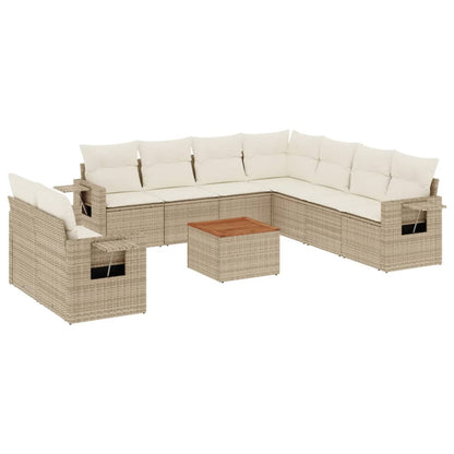 Set Divano da Giardino 10 pz con Cuscini Beige in Polyrattan - homemem39