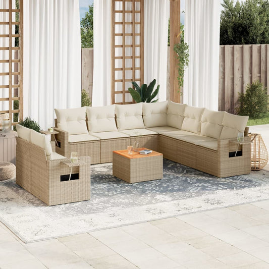 Set Divano da Giardino 10 pz con Cuscini Beige in Polyrattan - homemem39