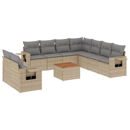 Set Divano da Giardino 10 pz con Cuscini Beige in Polyrattan - homemem39