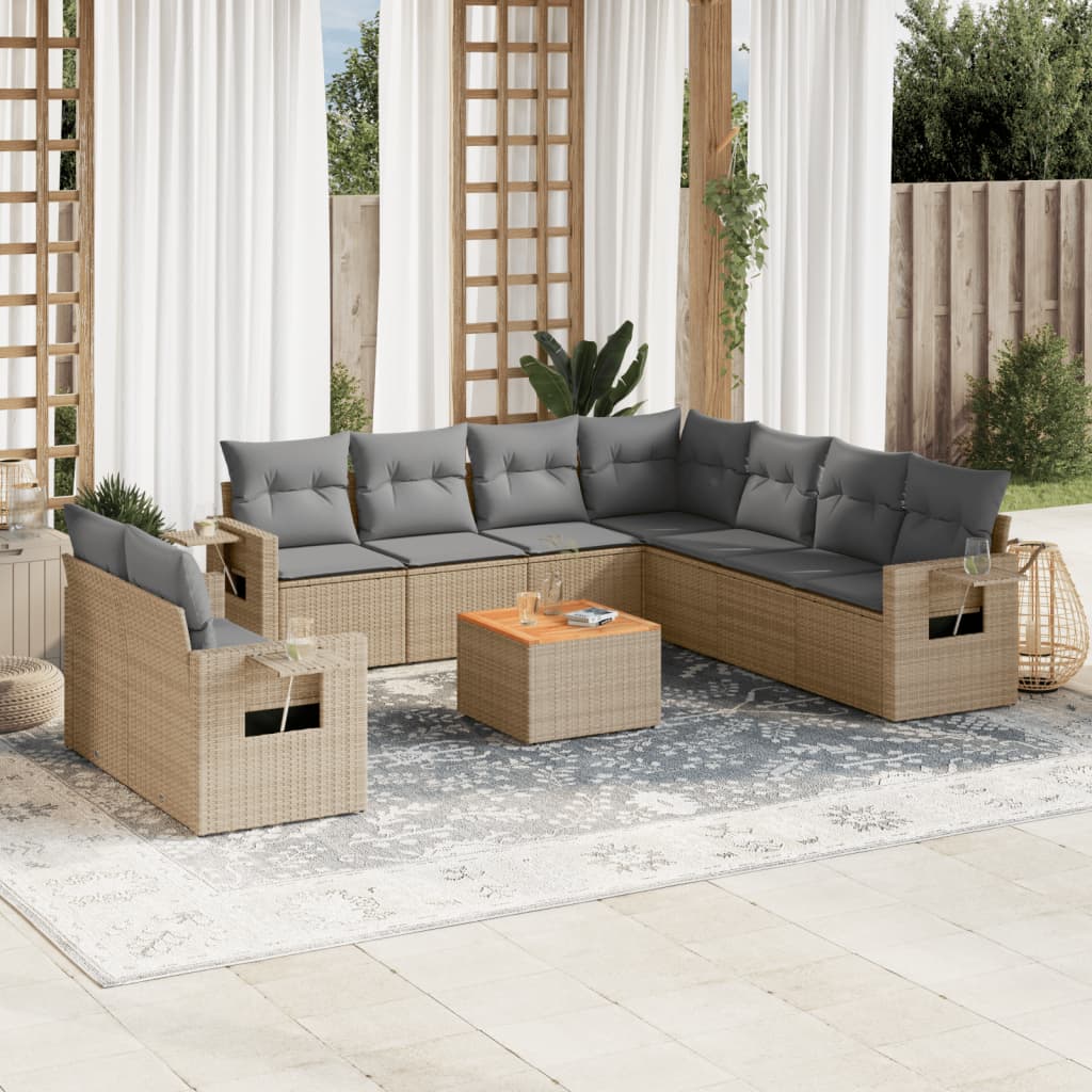 Set Divano da Giardino 10 pz con Cuscini Beige in Polyrattan - homemem39