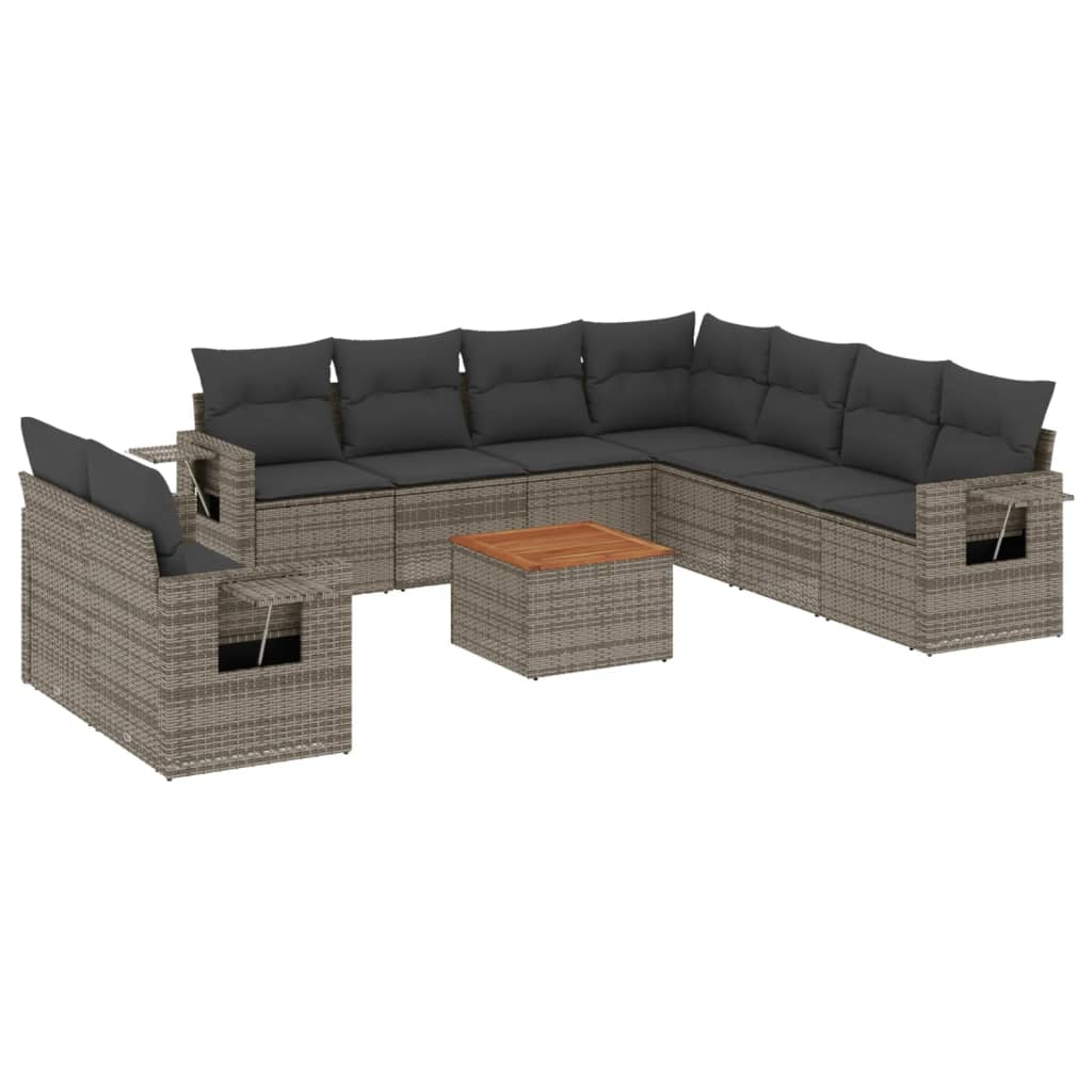 Set Divano da Giardino 10 pz con Cuscini Grigio in Polyrattan - homemem39