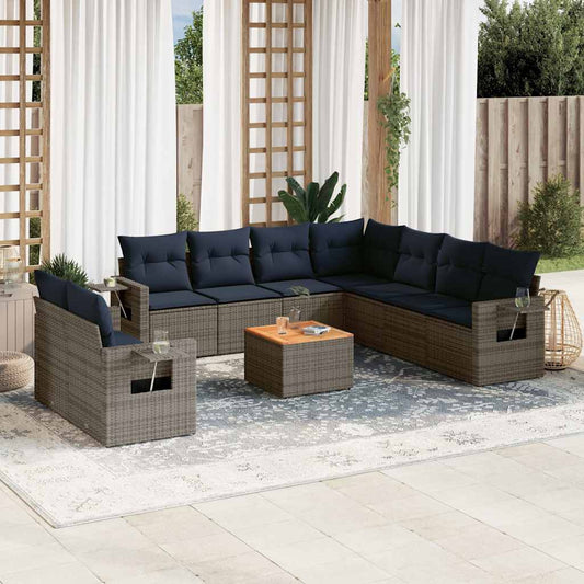 Set Divani da Giardino 10 pz con Cuscini Grigio in Polyrattan | homemem39