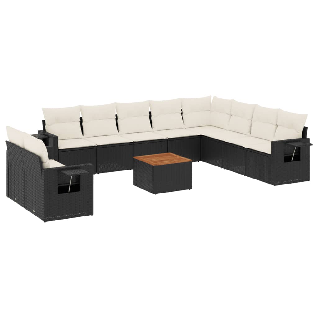 Set Divani da Giardino 11 pz con Cuscini in Polyrattan Nero - homemem39