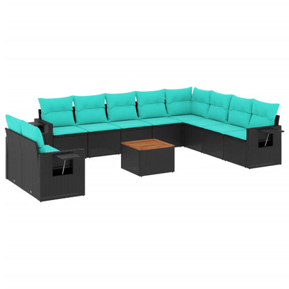 Set Divani da Giardino 11 pz con Cuscini Nero in Polyrattan | homemem39