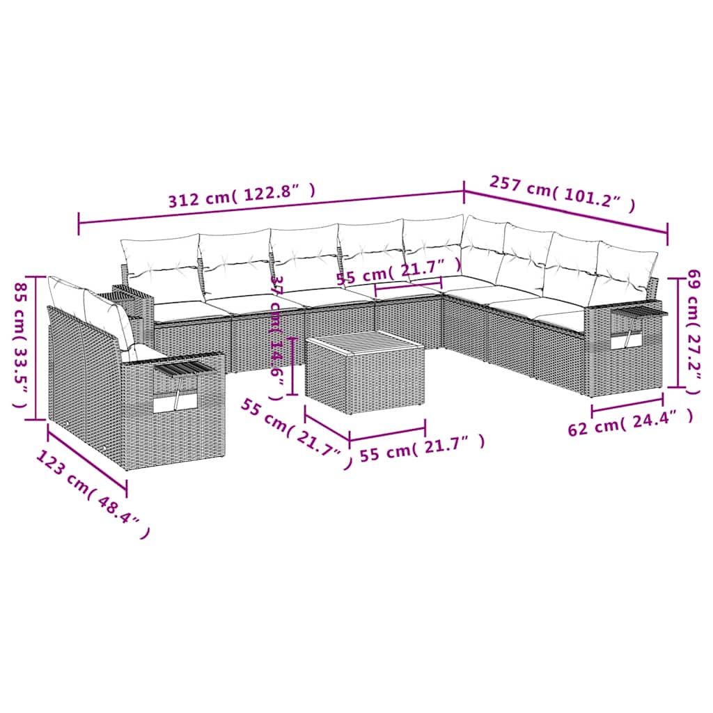 Set Divani da Giardino 11 pz con Cuscini Nero in Polyrattan | homemem39