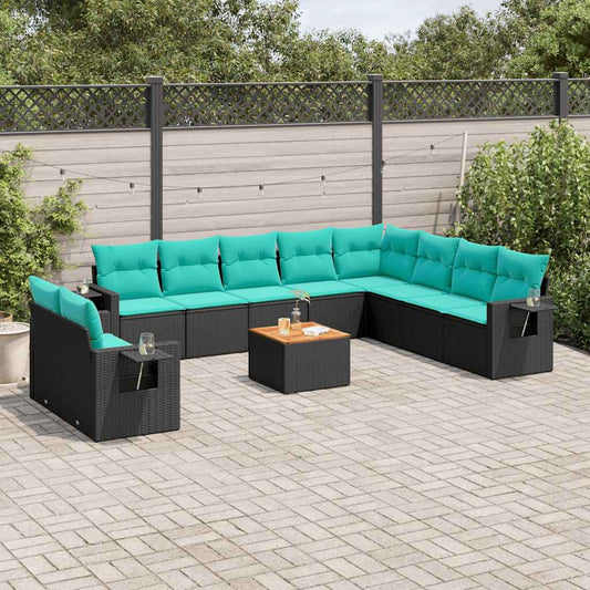 Set Divani da Giardino 11 pz con Cuscini Nero in Polyrattan | homemem39