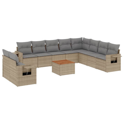 Set Divani da Giardino 11 pz con Cuscini Beige in Polyrattan - homemem39