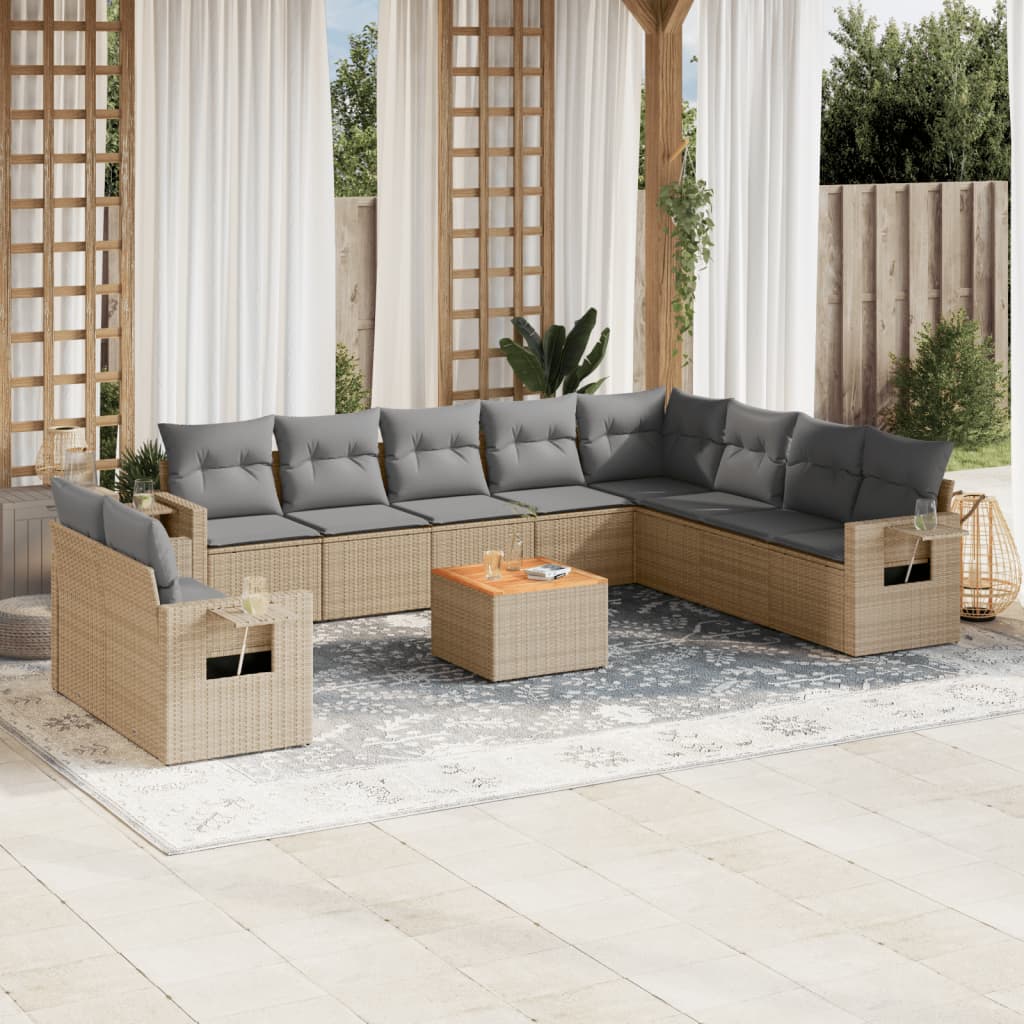 Set Divani da Giardino 11 pz con Cuscini Beige in Polyrattan - homemem39