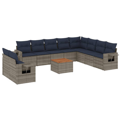 Set Divani da Giardino 11 pz con Cuscini Grigio in Polyrattan | homemem39