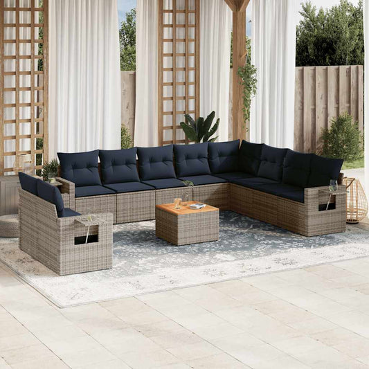 Set Divani da Giardino 11 pz con Cuscini Grigio in Polyrattan | homemem39