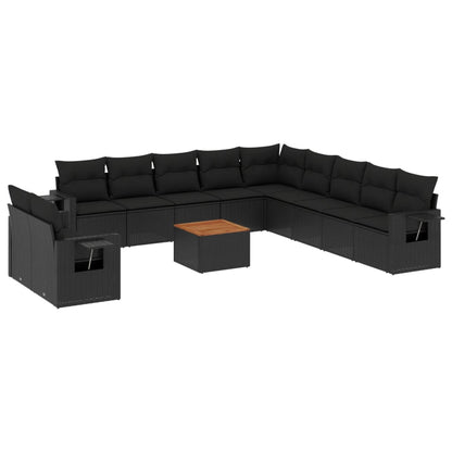 Set Divani da Giardino 12 pz con Cuscini Nero in Polyrattan - homemem39