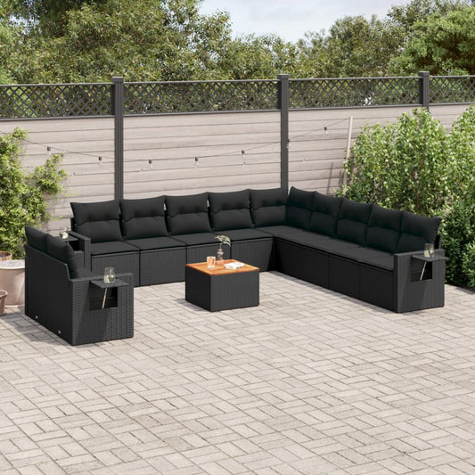 Set Divani da Giardino 12 pz con Cuscini Nero in Polyrattan - homemem39