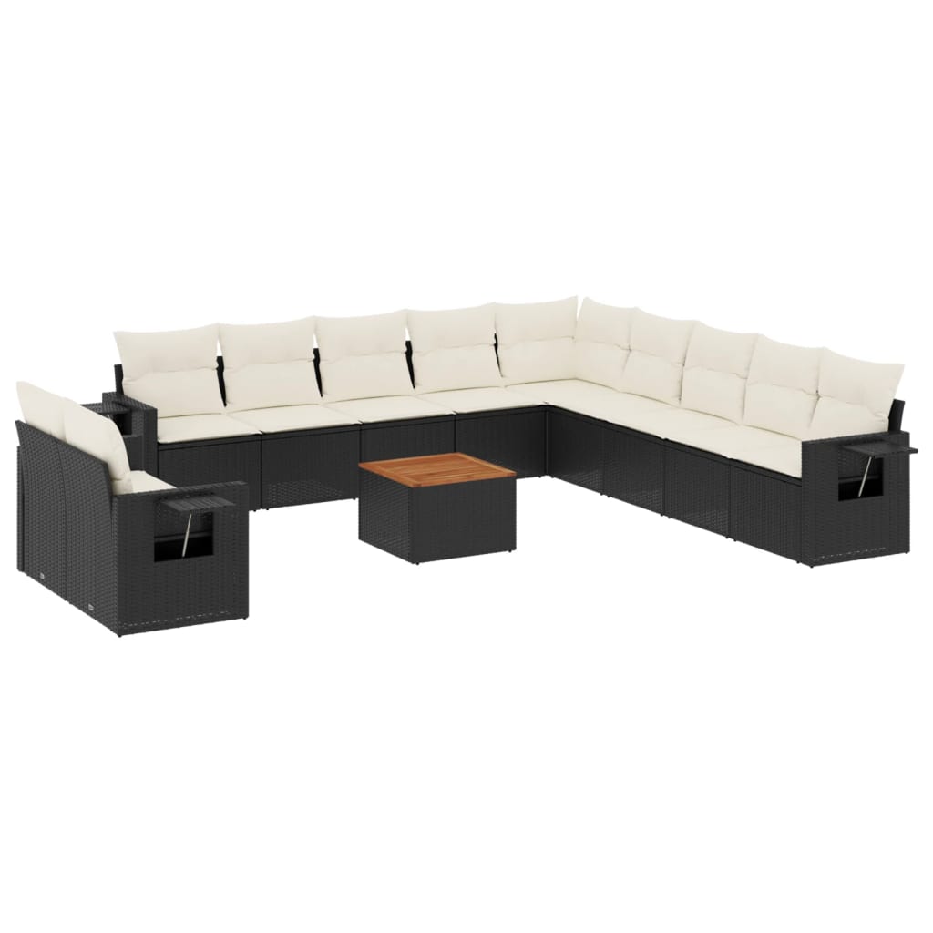 Set Divani da Giardino 12 pz con Cuscini Nero in Polyrattan - homemem39