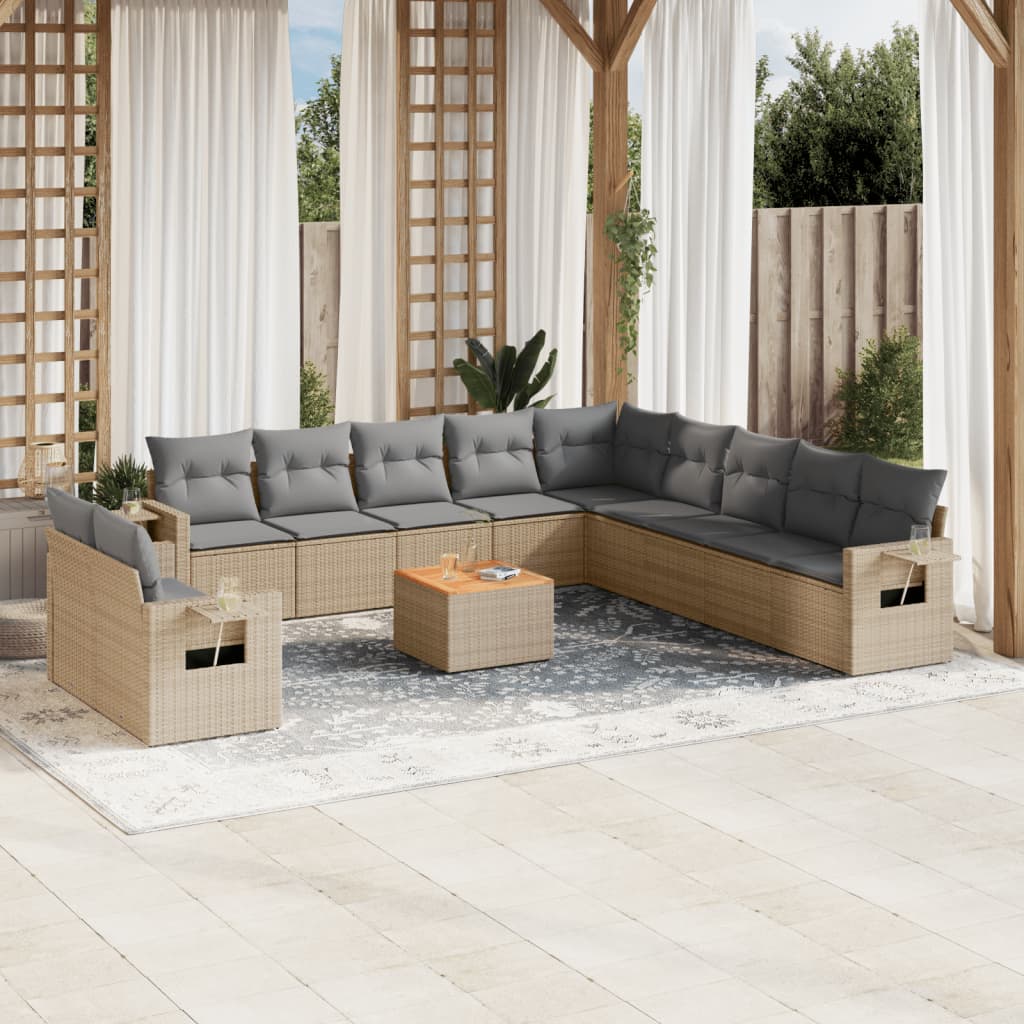 Set Divani da Giardino 12 pz con Cuscini Beige in Polyrattan - homemem39