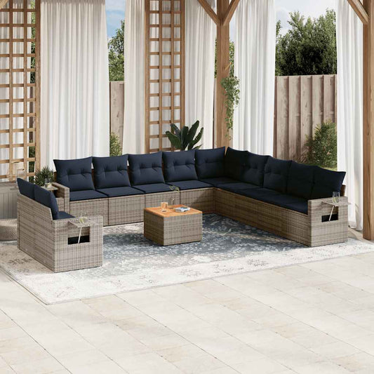 Set Divani da Giardino 12 pz con Cuscini Grigio in Polyrattan | homemem39