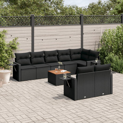 Set Divani da Giardino 9 pz con Cuscini Nero in Polyrattan - homemem39