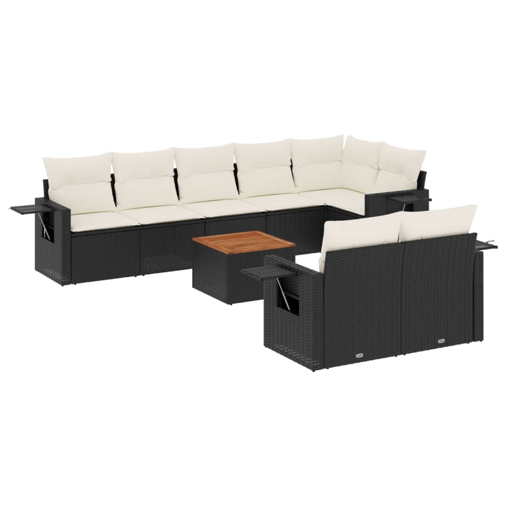 Set Divani da Giardino 9 pz con Cuscini Nero in Polyrattan - homemem39