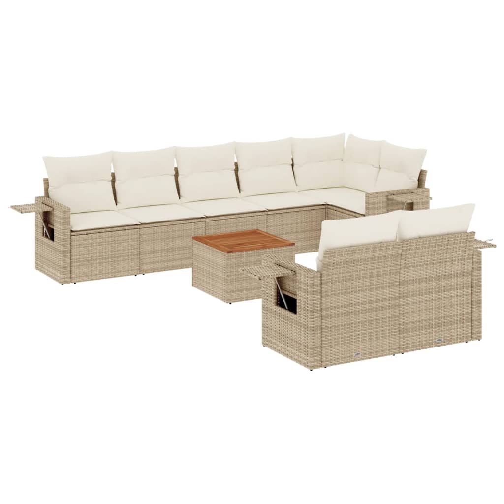 Set Divano da Giardino 9 pz con Cuscini Beige in Polyrattan - homemem39