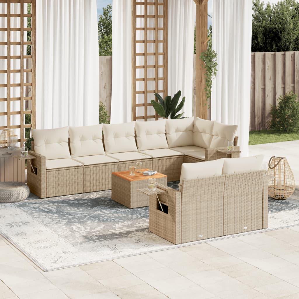 Set Divano da Giardino 9 pz con Cuscini Beige in Polyrattan - homemem39