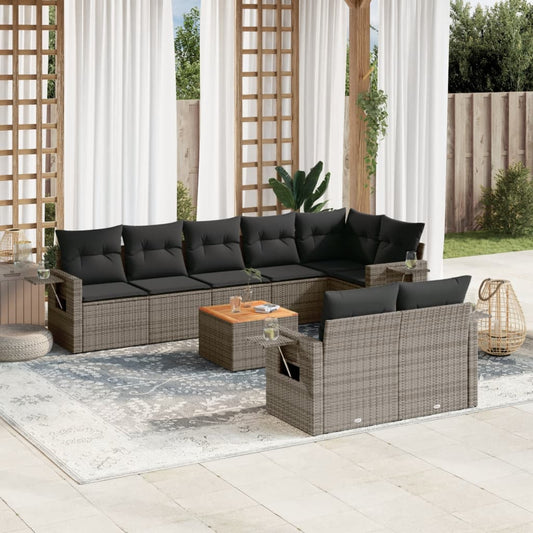 Set Divano da Giardino 9 pz con Cuscini Grigio in Polyrattan - homemem39