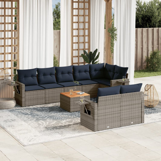 Set Divani da Giardino 9 pz con Cuscini Grigio in Polyrattan | homemem39