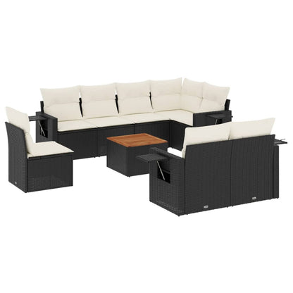 Set Divani da Giardino 9 pz con Cuscini Nero in Polyrattan - homemem39