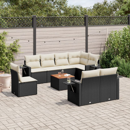 Set Divani da Giardino 9 pz con Cuscini Nero in Polyrattan - homemem39