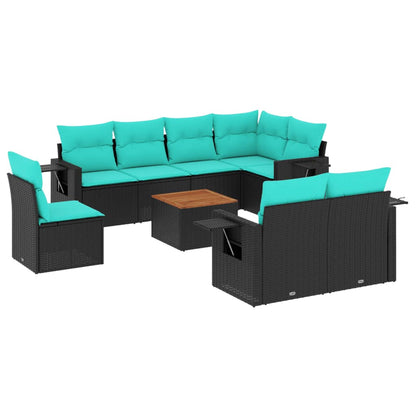 Set Divani da Giardino 9 pz con Cuscini Nero in Polyrattan | homemem39