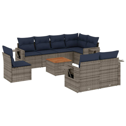 Set Divani da Giardino 9 pz con Cuscini Grigio in Polyrattan | homemem39
