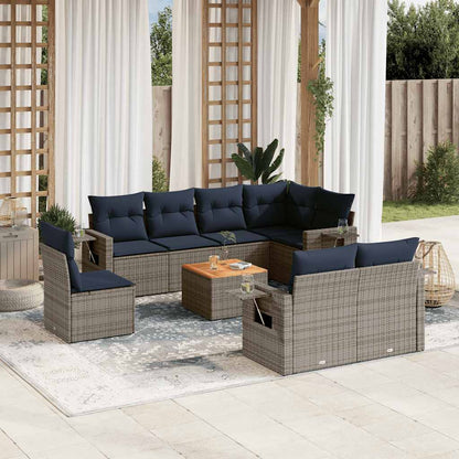 Set Divani da Giardino 9 pz con Cuscini Grigio in Polyrattan | homemem39