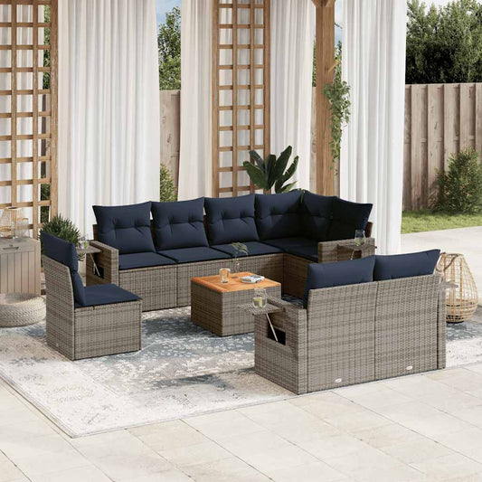 Set Divani da Giardino 9 pz con Cuscini Grigio in Polyrattan | homemem39