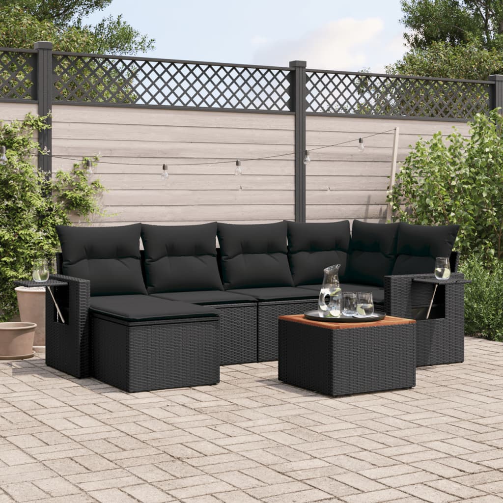 Set Divani da Giardino con Cuscini 7pz Nero Polyrattan - homemem39