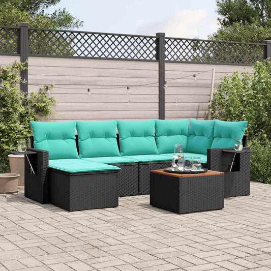 Set Divani da Giardino 7 pz con Cuscini Nero in Polyrattan | homemem39