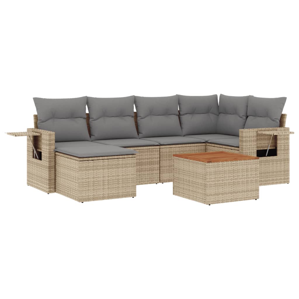 Set Divani da Giardino 7 pz con Cuscini Beige in Polyrattan - homemem39