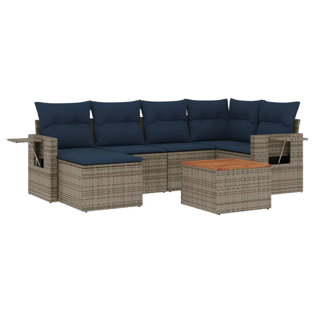 Set Divani da Giardino 7 pz con Cuscini Grigio in Polyrattan | homemem39
