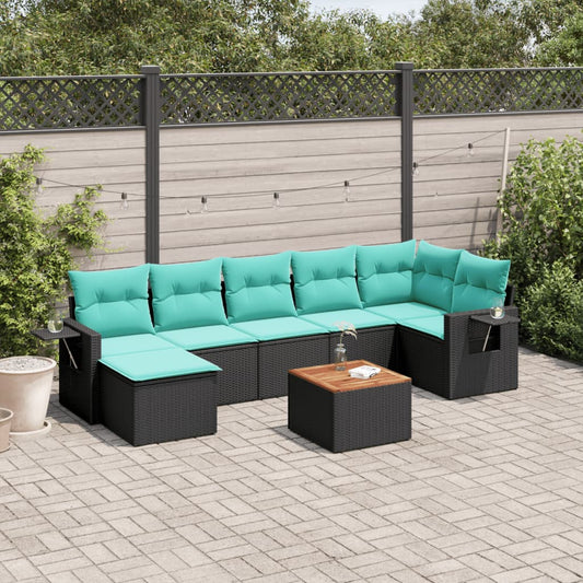 Set Divani da Giardino 8 pz con Cuscini Nero in Polyrattan | homemem39