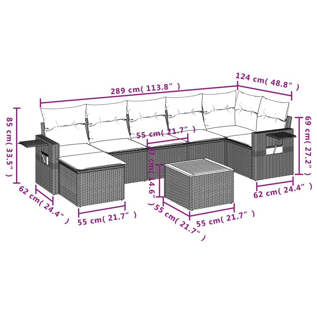 Set Divano da Giardino 8 pz con Cuscini Grigio in Polyrattan - homemem39