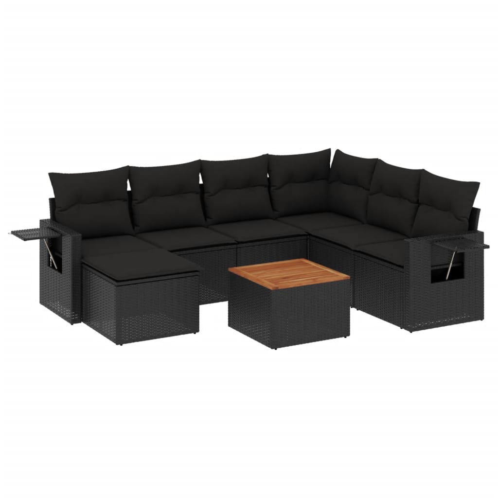 Set Divani da Giardino con Cuscini 8 pz Nero in Polyrattan - homemem39