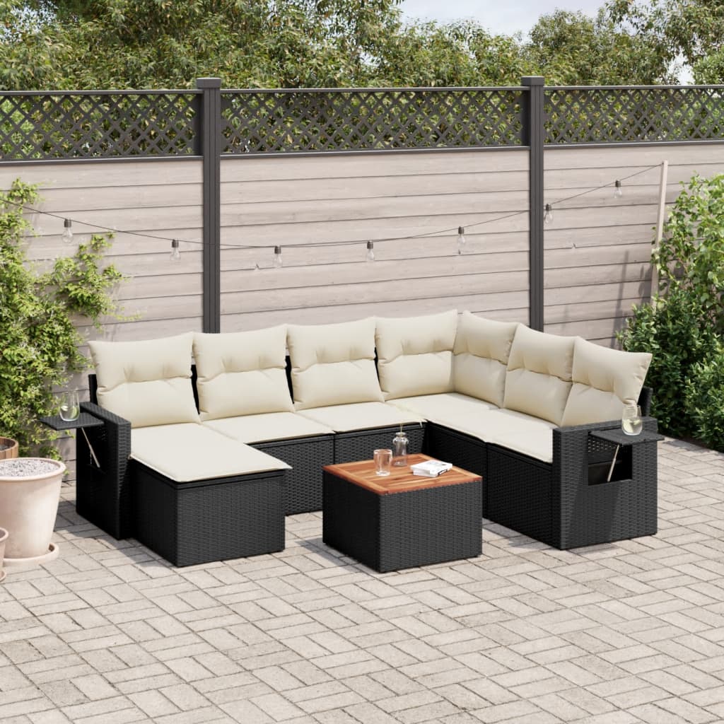 Set Divani da Giardino con Cuscini 8 pz Nero in Polyrattan - homemem39