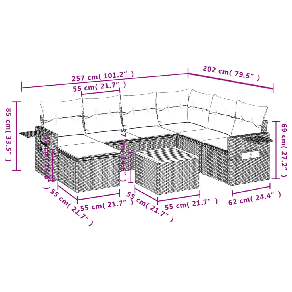 Set Divani da Giardino 8 pz con Cuscini Nero in Polyrattan | homemem39