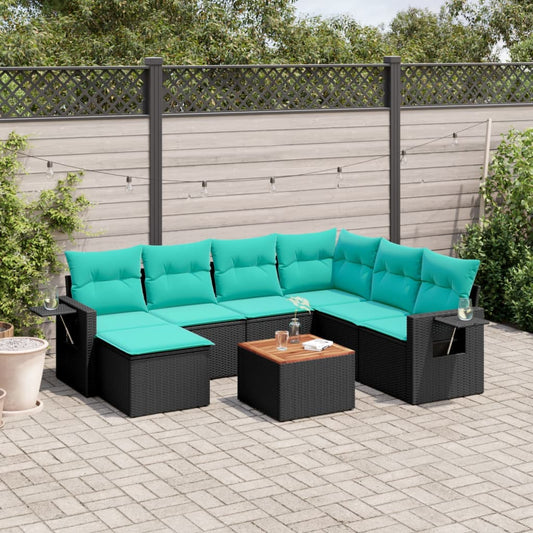Set Divani da Giardino 8 pz con Cuscini Nero in Polyrattan | homemem39